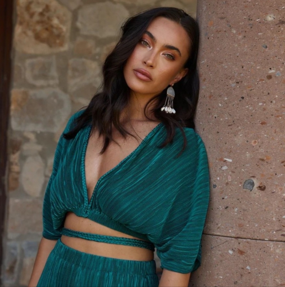 Teal Pleated Halter Top